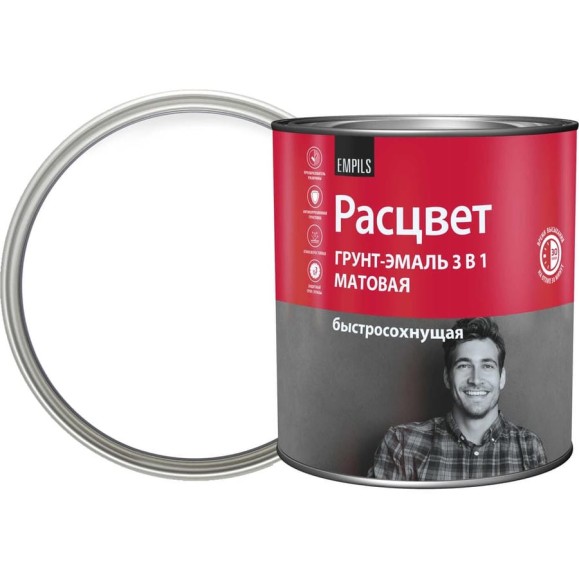 Грунт-эмаль Расцвет быстросохнущая, матовая, белая, 2.7 кг 82692 Грунт-эмаль Расцвет быстросохнущая, матовая, белая, 2.7 кг 82692
