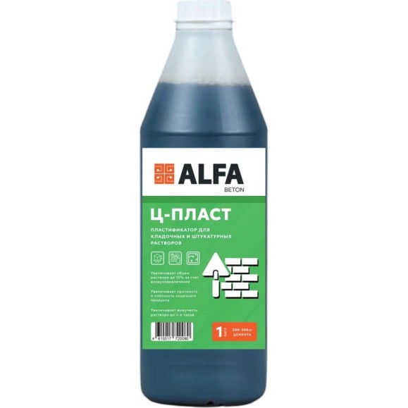 Пластификатор для штукатурных и кладочных растворов AlfaBet Ц-ПЛАСТ 1 л 20080 Пластификатор для штукатурных и кладочных растворов AlfaBet Ц-ПЛАСТ 1 л 20080