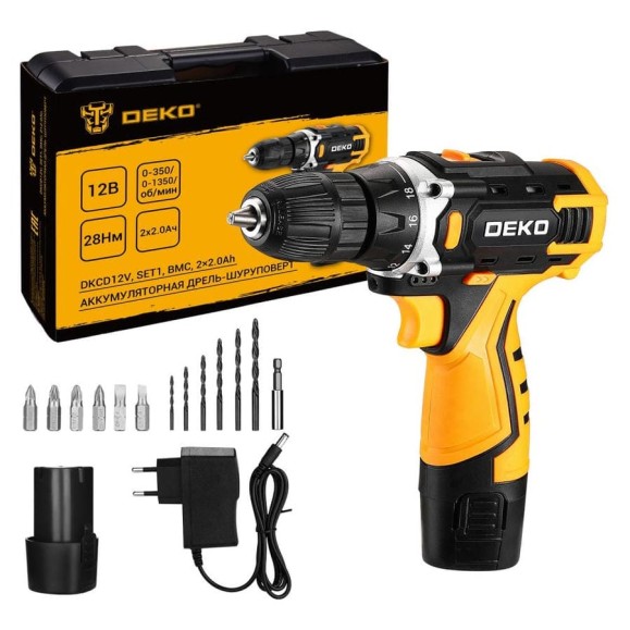 Аккумуляторная дрель-шуруповерт DEKO DKCD12V SET1 в кейсе + оснастка 13 шт, 2_2,0 А·ч 083-1022 Аккумуляторная дрель-шуруповерт DEKO DKCD12V SET1 в кейсе + оснастка 13 шт, 2_2,0 А·ч 083-1022