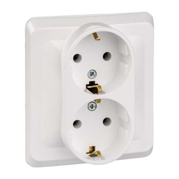 Розетка 2-м СП Systeme Electric (Schneider Electric) Этюд, 16 А, с заземлением, белый, арт. PC16-007B