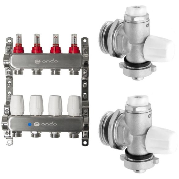 Коллекторная группа ONDO нерж сталь 4 вых. с расходомерами и термостатическими клапанами в комплекте BKGWDV04KITM Коллекторная группа ONDO нерж сталь 4 вых. с расходомерами и термостатическими клапанами в комплекте BKGWDV04KITM