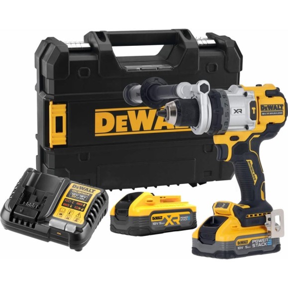 Ударная дрель-шуруповерт Dewalt DCD1007H2T, 18 В, 2250 об/мин, 38250 уд/мин, с 2 АКБ 5 Ач и ЗУ, в кейсе TSTAK DCD1007H2T-QW