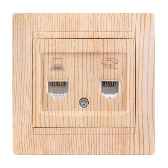 Розетка TDM ELECTRIC телефонная RJ11 + компьютерная RJ45 сосна Лама SQ1815-0319