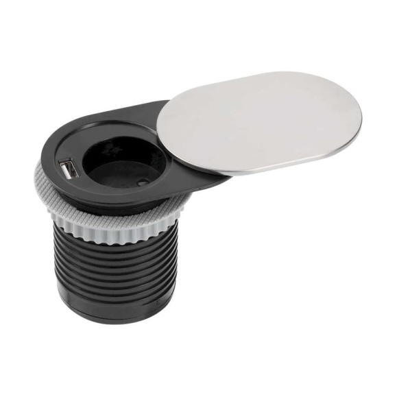 Круглый удлинитель для стола REJS SLIDER 60 1x shchuko USB кабель с вилкой, серебро TR19.0025.08.049
