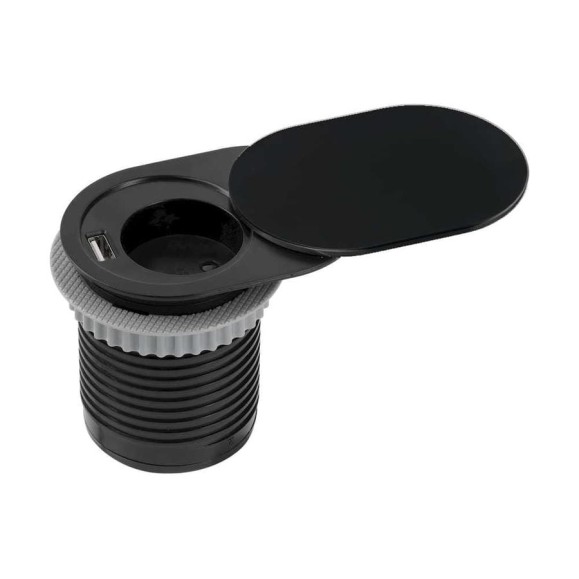 Круглый удлинитель для стола REJS SLIDER 60mm, 1x shchuko USB, кабель с вилкой, черный TR19.0025.08.061