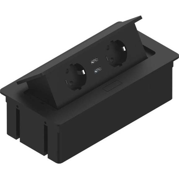 Удлинитель для стола KWADRO прямоугольный 2x schuko 2xUSB 2,1A 5V кабель с вилкой черный REJS TR19.0004.08.061