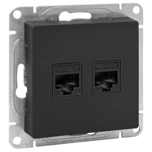 Механизм розетки EKF RJ45 - 2шт, (cat5), чёрный Эпика UP1-SOB-2RJ45-5