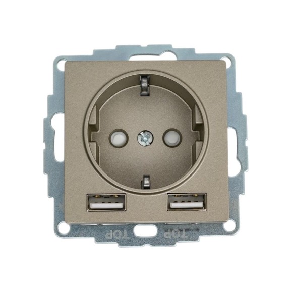 Розетка SO + USB Systeme Electric AtlasDesign Шампань A+A, 5В/2,4А, 2x5В/1,2А SE ATN000530
