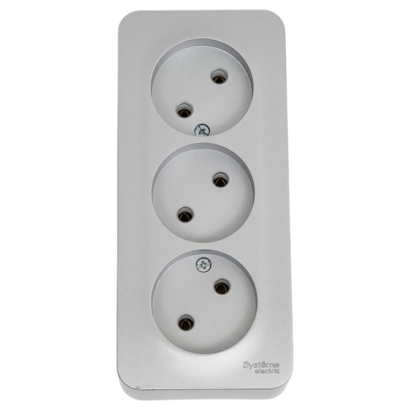 3-ая наружная розетка Systeme Electric Blanca Алюминий, без заземления, без шторок, 16А, 250В SE BLNRA000313