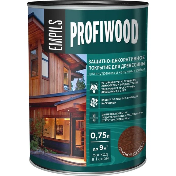 Защитно-декоративное покрытие для древесины PROFIWOOD (красное дерево; 0.75 л; 0.7 кг) 72627 Защитно-декоративное покрытие для древесины PROFIWOOD (красное дерево; 0.75 л; 0.7 кг) 72627