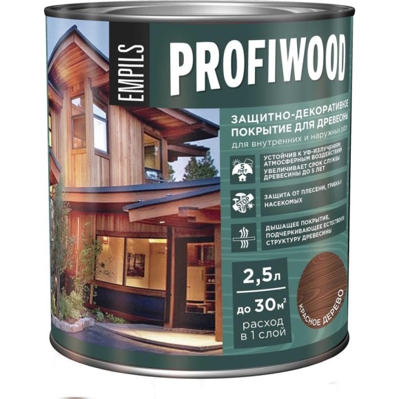 Защитно-декоративное покрытие для древесины PROFIWOOD (красное дерево; 2.5 л; 2.3 кг) 72659 Защитно-декоративное покрытие для древесины PROFIWOOD (красное дерево; 2.5 л; 2.3 кг) 72659