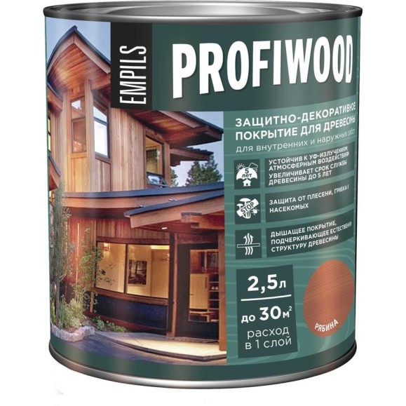 Защитно-декоративное покрытие для древесины PROFIWOOD (рябина; 2.5 л; 2.3 кг) 72657 Защитно-декоративное покрытие для древесины PROFIWOOD (рябина; 2.5 л; 2.3 кг) 72657