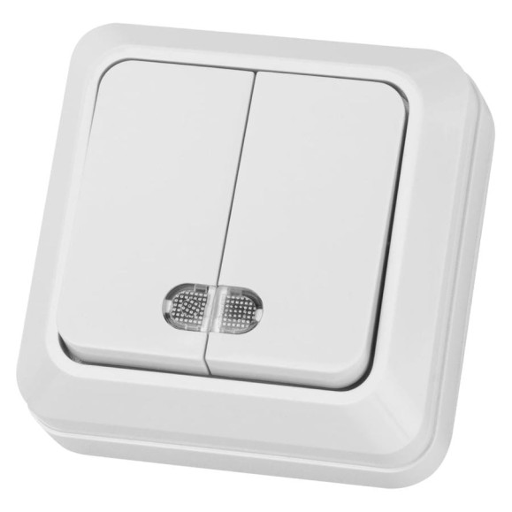 Выключатель TDM ELECTRIC 2-кл. открытой установки с подсветкой IP20 10А, белый серия Выключатель TDM ELECTRIC 2-кл. открытой установки с подсветкой IP20 10А, белый серия