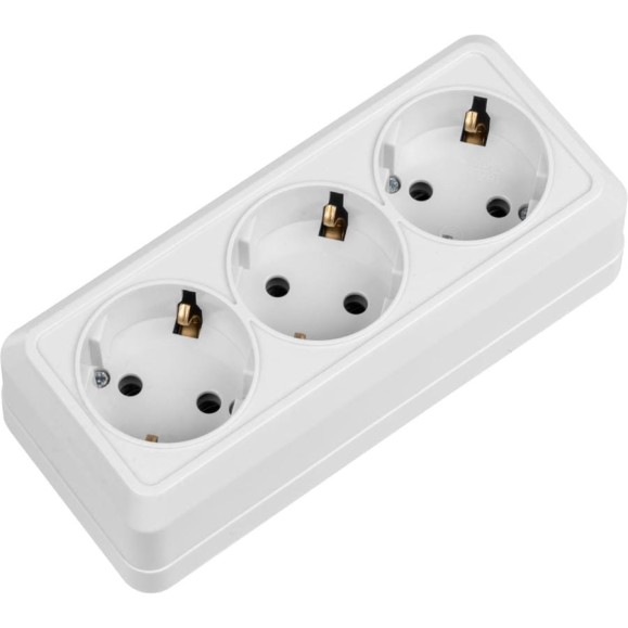 Розетка TDM ELECTRIC 3-х местная горизонтальная 2П+3 открытой установки IP20 16A белая 