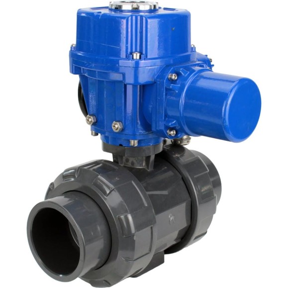 Кран шаровой НПВХ-НПВХ-E-FP-GRM-ISO Ду25 Ру10 DN.ru с электроприводом QT-W (M)-005 380В D160-66427 Кран шаровой НПВХ-НПВХ-E-FP-GRM-ISO Ду25 Ру10 DN.ru с электроприводом QT-W (M)-005 380В D160-66427