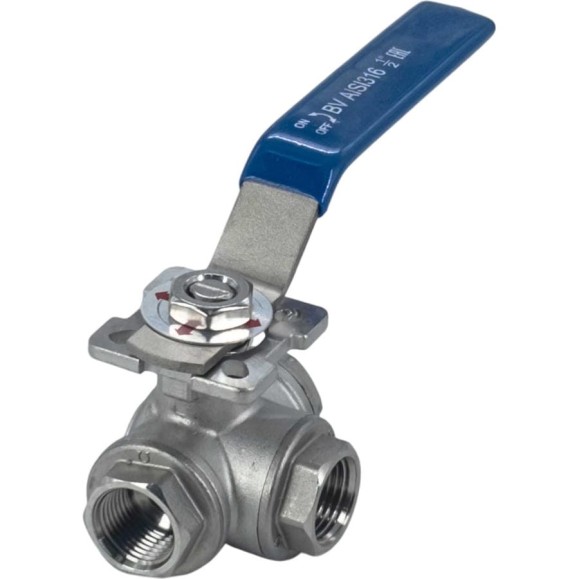 Кран шаровый трехходовой (T-тип) нержавеющий NEWKEY AISI316 DN15 (1/2"), (CF8M), PN64 NK-BTt15/6 Кран шаровый трехходовой (T-тип) нержавеющий NEWKEY AISI316 DN15 (1/2"), (CF8M), PN64 NK-BTt15/6