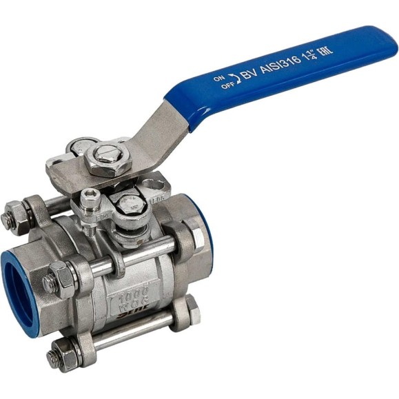 Кран шаровый муфтовый под привод NEWKEY нержавеющий (3PC), AISI316 DN32 (1_1/4