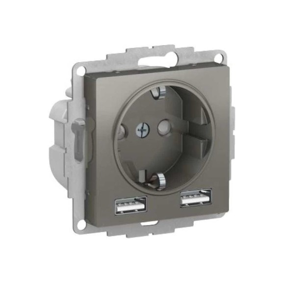 Розетка Systeme Electric Atlasdesign сталь 16а c 2 usb a+a, 5в/2,4 а, 2x5в/1,2 а ATN000930 8 шт 13606481717952