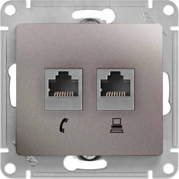 Розетка Systeme Electric (Schneider Electric) Glossa Платина 2-ая RJ11+RJ45, кат.5E SE GSL001285 5 шт 53606481274873