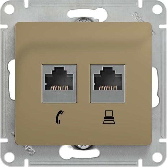 Розетка Systeme Electric (Schneider Electric) Glossa титан 2-я RJ11+RJ45, кат.5E SE GSL000485 10 шт 13606480658973