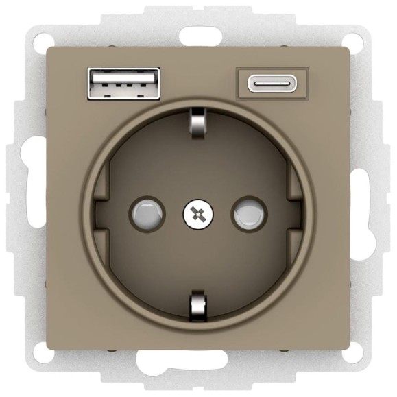 Розетка Systeme Electric (Schneider Electric) Atlasdesign 16а c 2 usb a+c, 5в/2,4а/3,0а, 2x5в/1,5а, механизм, шампань ATN000532 8 шт 13606489584723