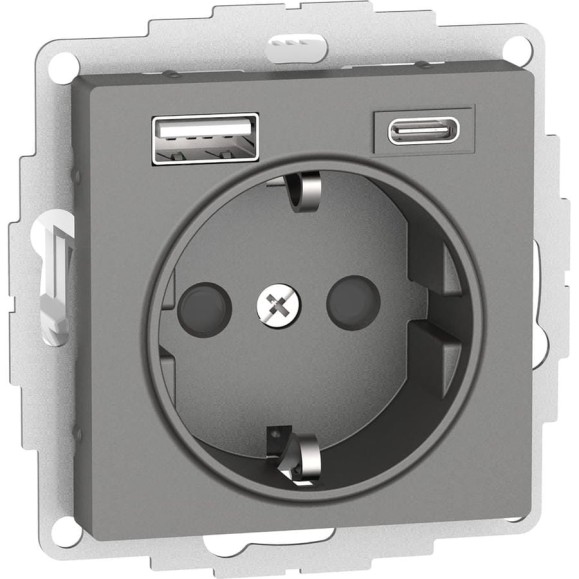Розетка Systeme Electric (Schneider Electric) Atlasdesign 16а c 2 usb a+c, 5в/2,4а/3,0а, 2x5в/1,5а, механизм, сталь ATN000932 8 шт 13606482043159