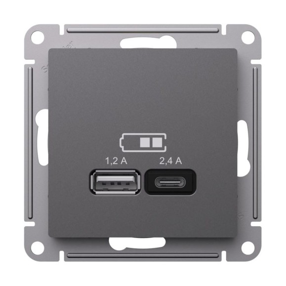 Розетка Systeme Electric Atlasdesign базальт usb а+с, 5в/2,4 а, 2x5в/1,2 а, механизм ATN001439 8 шт 4690201025146