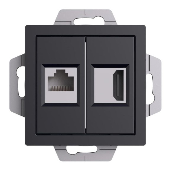 Розетка Systeme Electric Atlasdesign карбон двойная hdmi+rj45, кат.5е, механизм ATN001082 5 шт 4690201022046