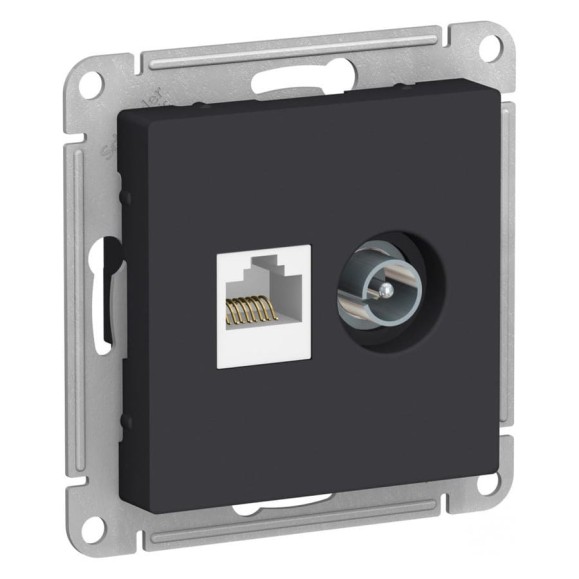Розетка Systeme Electric Schneider Electric AtlasDesign карбон 2-ая ТВ + компьютерная RJ45, кат. 5Е ATN001089 5 шт 13606489703520