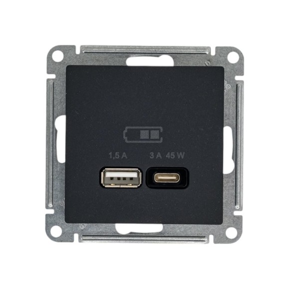 Розетка Systeme Electric Atlasdesign базальт usb a + тип-c 45вт высокоскоростная зарядка qc, pd, механизм ATN001429 8 шт 4690201024903