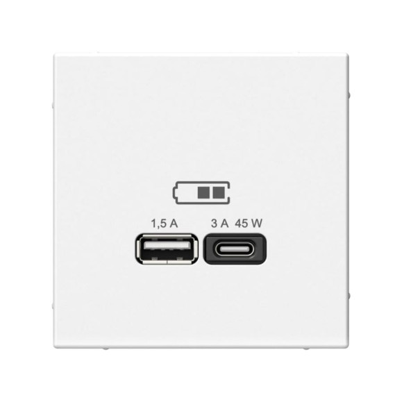 Розетка Systeme Electric ArtGallery белый USB A + тип-C 45Вт высокоскоростная зарядка QC, PD, механизм GAL000129 8 шт 4690201034490