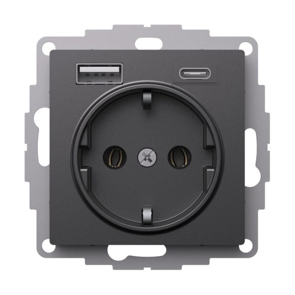 Розетка Systeme Electric Atlasdesign базальт 16а с 2 usb a+c, 5в/2,4а/3,0а, 2x5в/1,5а, механизм ATN001432 8 шт 4690201025023