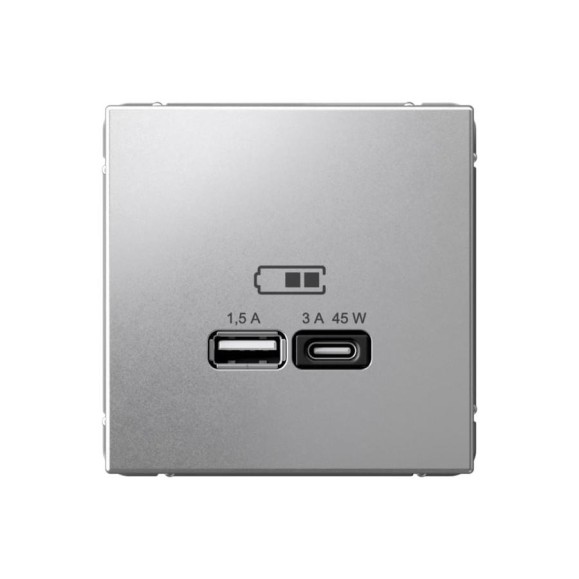 Розетка Systeme Electric ArtGallery алюминий USB A + тип-C 45Вт высокоскоростная зарядка QC, PD, механизм GAL000329 8 шт 4690201034520
