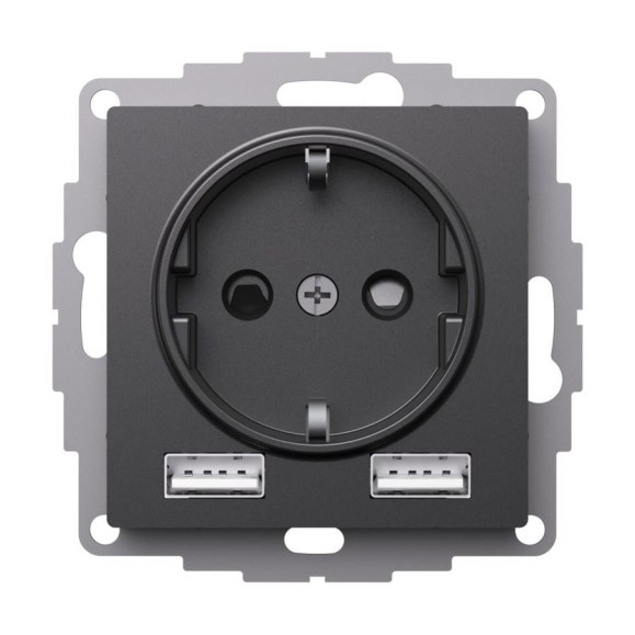 Розетка Systeme Electric Atlasdesign базальт 16а с 2 usb a+a, 5в/2,4а, 2x5в/1,2а, механизм ATN001430 8 шт 4690201024941
