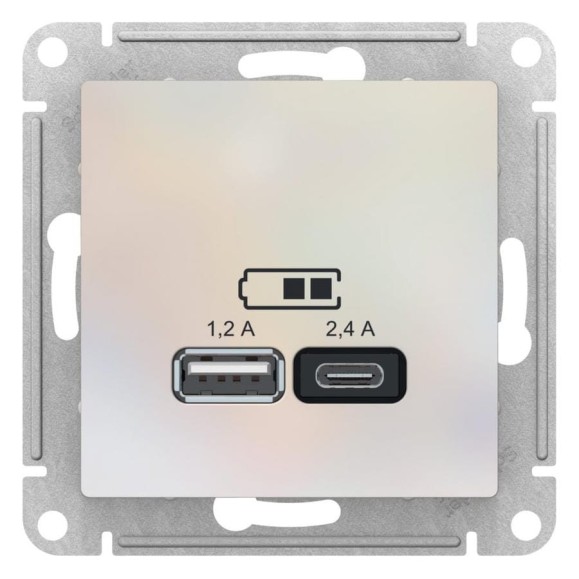 Розетка Systeme Electric (Schneider Electric) AtlasDesign Шампань Жемчуг USB A+С, 5В/2,4А, 2х5В/1,2А ATN000439 8 шт 13606489584341 Розетка Systeme Electric (Schneider Electric) AtlasDesign Шампань Жемчуг USB A+С, 5В/2,4А, 2х5В/1,2А ATN000439 8 шт 13606489584341
