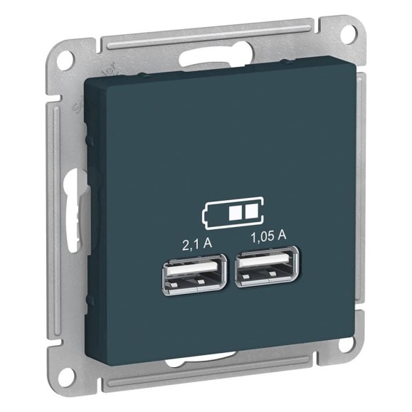 Розетка Systeme Electric (Schneider Electric) AtlasDesign Изумруд USB, 5В, 1 порт x 2,1 А, 2 порта х 1,05 А SE ATN000833 8 шт 13606489702721 Розетка Systeme Electric (Schneider Electric) AtlasDesign Изумруд USB, 5В, 1 порт x 2,1 А, 2 порта х 1,05 А SE ATN000833 8 шт 13606489702721