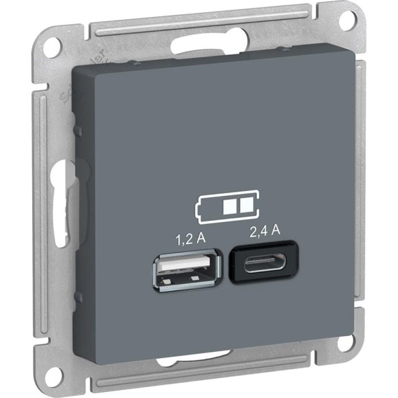 Розетка Systeme Electric (Schneider Electric) AtlasDesign Грифиль USB A+С, 5В/2,4А, 2х5В/1,2А, механизм SE ATN000739 8 шт 13606489710764 Розетка Systeme Electric (Schneider Electric) AtlasDesign Грифиль USB A+С, 5В/2,4А, 2х5В/1,2А, механизм SE ATN000739 8 шт 13606489710764
