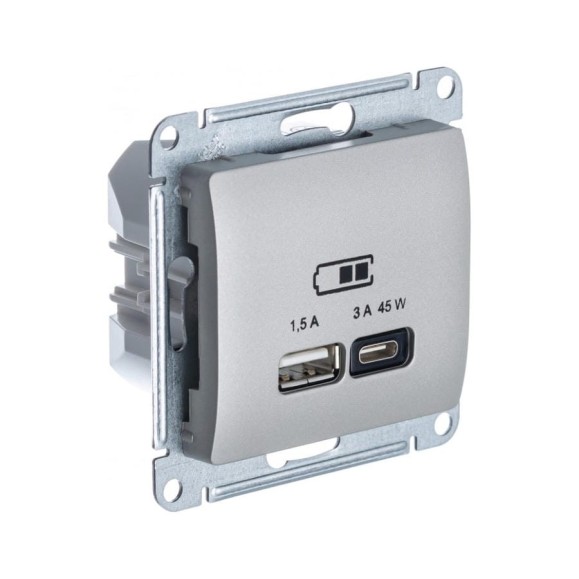 Розетка Systeme Electric (Schneider Electric) Glossa usb a + тип-c 45w высокоскоростная зарядка qc, pd, механизм, платина GSL001229 8 шт 13606482211374 Розетка Systeme Electric (Schneider Electric) Glossa usb a + тип-c 45w высокоскоростная зарядка qc, pd, механизм, платина GSL001229 8 шт 13606482211374