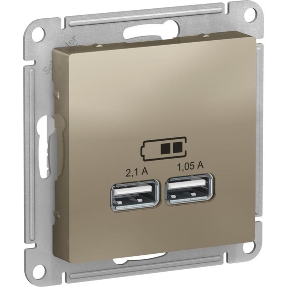 Розетка Systeme Electric (Schneider Electric) AtlasDesign Шампань USB, 5В, 1 порт x 2,1 А, 2 порта х 1,05 А SE ATN000533 8 шт 13606489701922 Розетка Systeme Electric (Schneider Electric) AtlasDesign Шампань USB, 5В, 1 порт x 2,1 А, 2 порта х 1,05 А SE ATN000533 8 шт 13606489701922