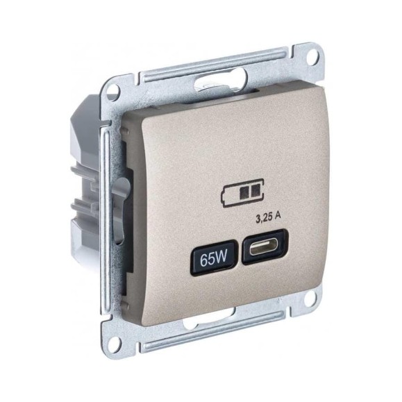 Розетка Systeme Electric (Schneider Electric) USB GLOSSA тип-C 65W высокоскоростная зарядка QC, PD, механизм, ТИТАН GSL000427 8 шт 13606485815524