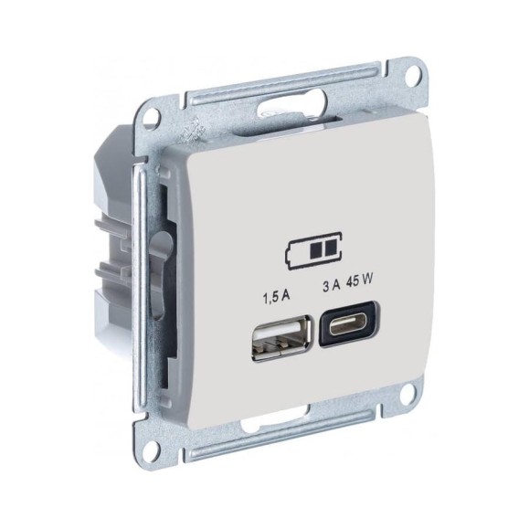 Розетка Systeme Electric (Schneider Electric) USB GLOSSA A + тип-C 45W высокоскоростная зарядка QC, PD, механизм, БЕЖЕВЫЙ GSL000229 8 шт 13606482211275