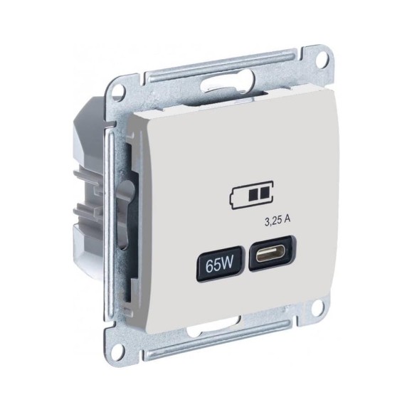 Розетка Systeme Electric (Schneider Electric) USB GLOSSA тип-C 65W высокоскоростная зарядка QC, PD, механизм, БЕЖЕВЫЙ GSL000227 8 шт 13606485815500