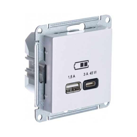 Розетка Systeme Electric (Schneider Electric) USB ATLASDESIGN A + тип-C 45W высокоскоростная зарядка QC,PD, механизм, ЖЕМЧУГ ATN000429 8 шт 13606482211190
