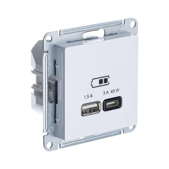Розетка Systeme Electric (Schneider Electric) USB ATLASDESIGN A + тип-C 45W высокоскоростная зарядка QC, PD, механизм, БЕЛЫЙ ATN000129 8 шт 13606482211169