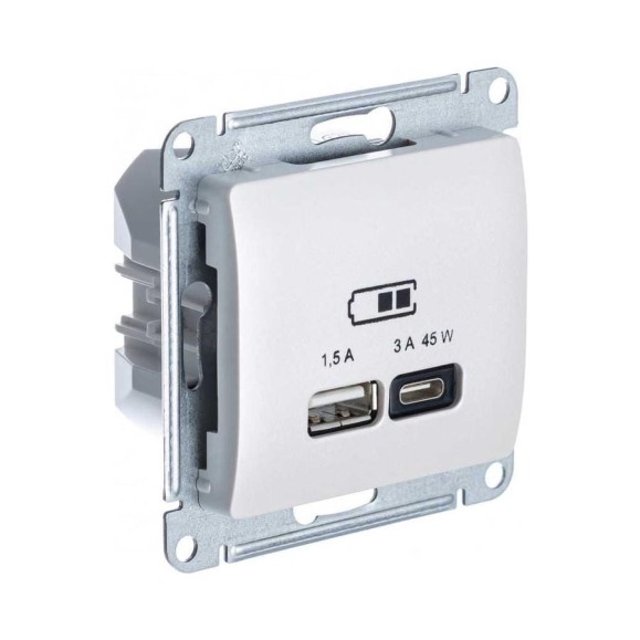 Розетка Systeme Electric (Schneider Electric) USB GLOSSA A + тип-C 45W высокоскоростная зарядка QC, PD, механизм, ПЕРЛАМУТР GSL000629 8 шт 13606482211312