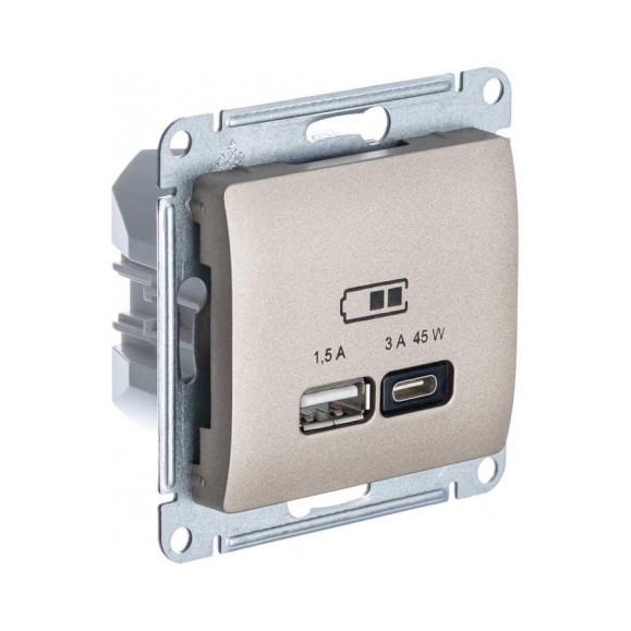Розетка Systeme Electric (Schneider Electric) USB GLOSSA A + тип-C 45W высокоскоростная зарядка QC, PD, механизм, ТИТАН GSL000429 8 шт 13606482211299