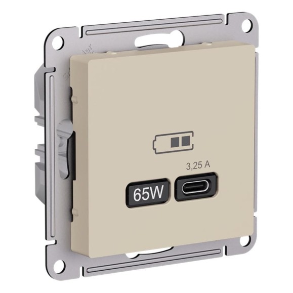 Розетка Systeme Electric Atlasdesign песочный usb c, 65w, fast charge (qc.pd) ATN001227 8 шт 4690201020370