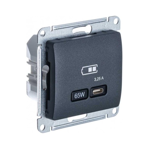 Розетка Systeme Electric (Schneider Electric) USB GLOSSA тип-C 65W высокоскоростная зарядка QC, PD, механизм, АНТРАЦИТ GSL000727 8 шт 13606485815555