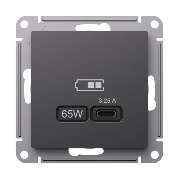 Розетка Systeme Electric Atlasdesign базальт usb тип-с 65вт высокоскоростная зарядка qc, pd, механизм ATN001427 8 шт 4690201024828