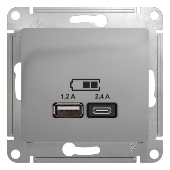 Розетка Systeme Electric (Schneider Electric) Glossa Алюминий USB A+С, 5В/2,4А, 2x5В/1,2 А GSL000339 8 шт 13606480658768 Розетка Systeme Electric (Schneider Electric) Glossa Алюминий USB A+С, 5В/2,4А, 2x5В/1,2 А GSL000339 8 шт 13606480658768